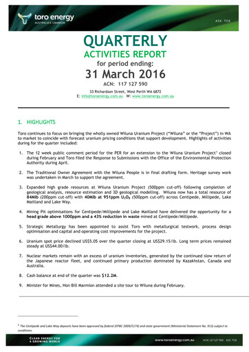Vorschaubild Toro Energy Quartalsbericht 2016-q1
