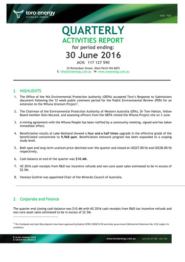 Vorschaubild Toro Energy Quartalsbericht 2016-q2