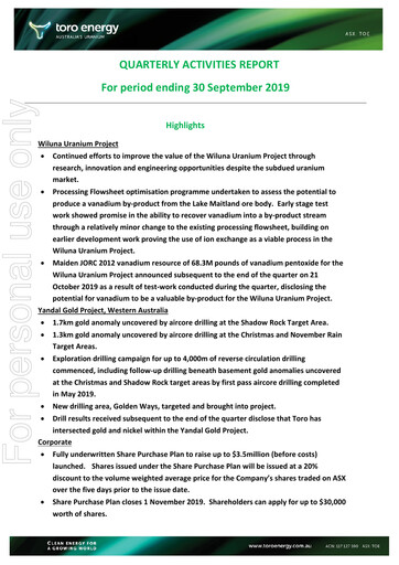 Thumbnail Toro Energy Quarterly Report 2019-q3