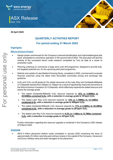 Thumbnail Toro Energy Quarterly Report 2024-q1