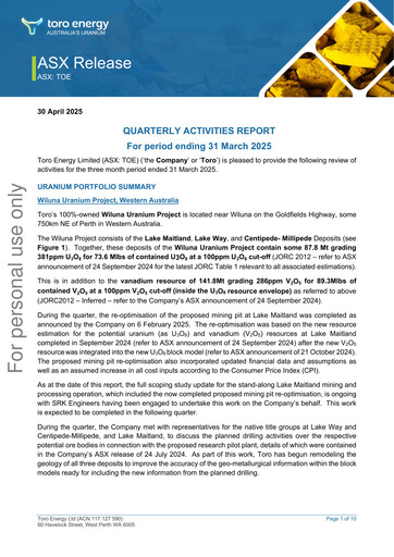 Thumbnail Toro Energy Quarterly Report 2025-q1
