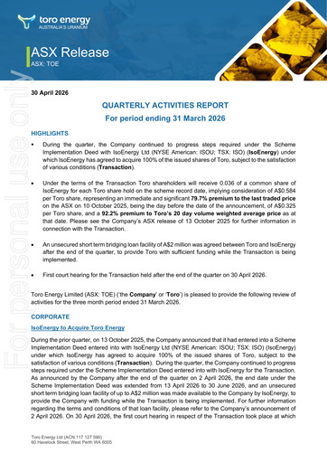 Thumbnail Toro Energy Quarterly Report 2026-q1