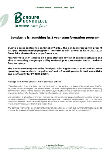 Miniature Bonduelle Rapport financier 2023-2024
