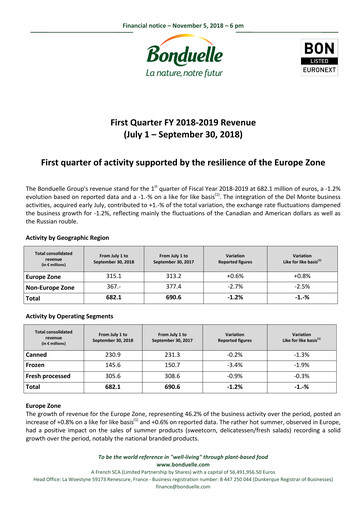 Thumbnail Bonduelle Quarterly Report 2018-q1