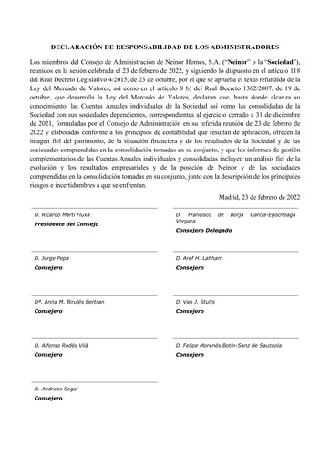 Thumbnail Neinor Homes Financial Statement 2021