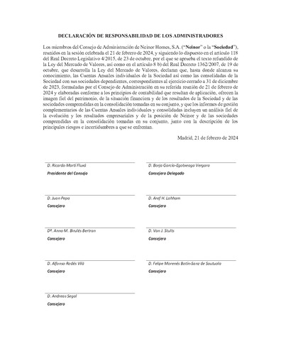 Thumbnail Neinor Homes Financial Statement 2023
