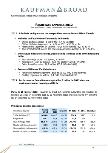 Thumbnail Kaufman & Broad Financial Report 2012