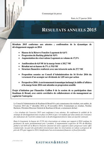 Thumbnail Kaufman & Broad Financial Report 2015