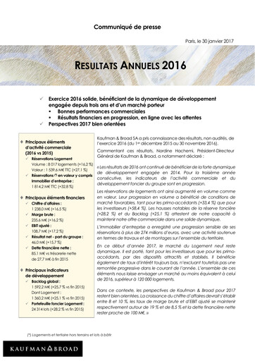 Thumbnail Kaufman & Broad Financial Report 2016