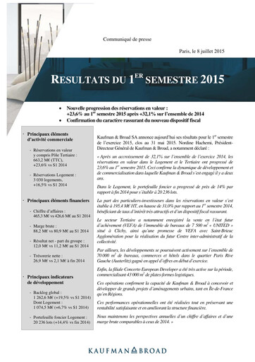 Thumbnail Kaufman & Broad Half-year Report 2015-h1