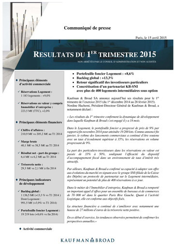 Thumbnail Kaufman & Broad Quarterly Report 2015-q1