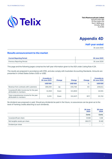 Thumbnail Telix Pharmaceuticals Half-year Report 2025-h1