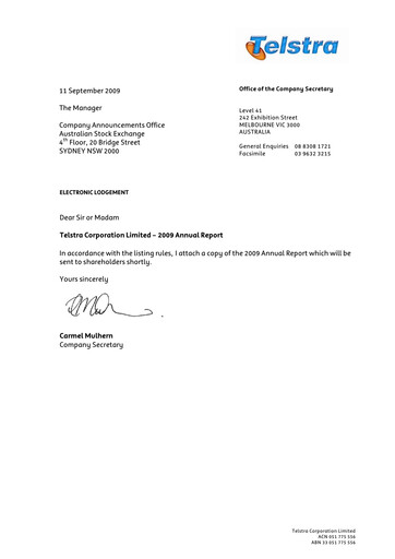 Thumbnail Telstra Annual Report 2009