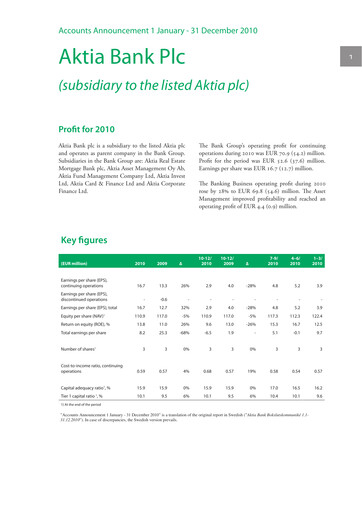 Thumbnail Aktia Bank
 Financial Statement 2010