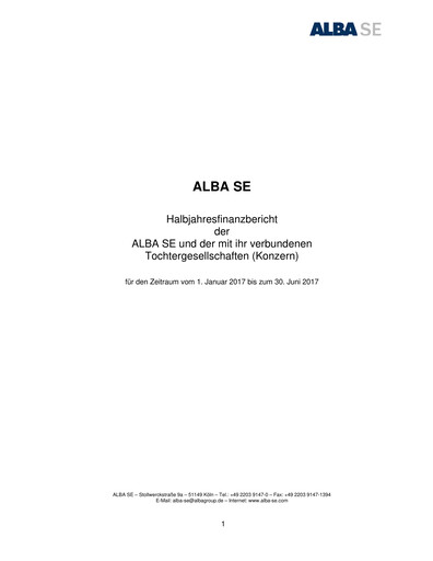 Miniature ALBA SE Rapport semestriel 2017-h1