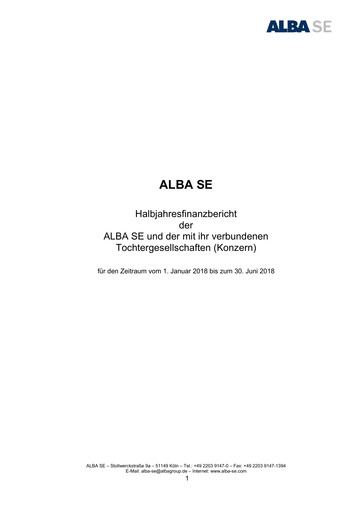 Miniature ALBA SE Rapport semestriel 2018-h1