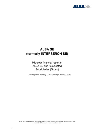 Miniature ALBA SE Rapport semestriel 2012-h1
