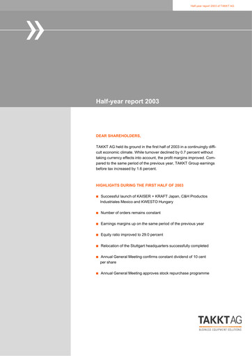 Thumbnail TAKKT AG Financial Report 2003-h1