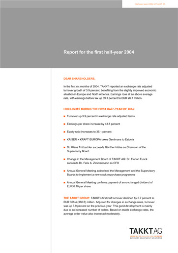 Thumbnail TAKKT AG Half-year Report 2004-h1