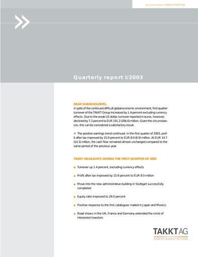 Thumbnail TAKKT AG Quarterly Report 2003-q1