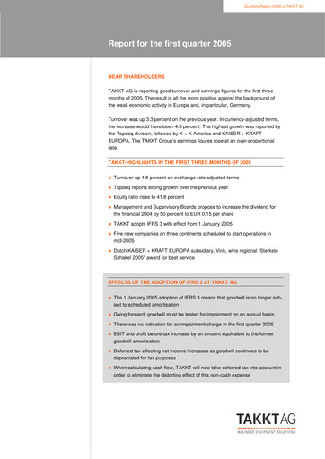 Thumbnail TAKKT AG Quarterly Report 2005-q1