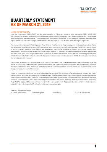 Thumbnail TAKKT AG Quarterly Report 2019-q1