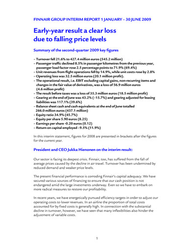 Thumbnail Finnair
 Financial Statement 2009-h1