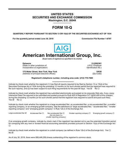 Thumbnail American International Group Quarterly Report 2018-q2