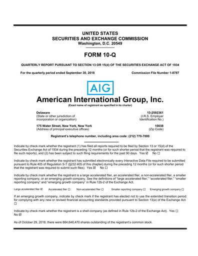 Thumbnail American International Group Quarterly Report 2018-q3