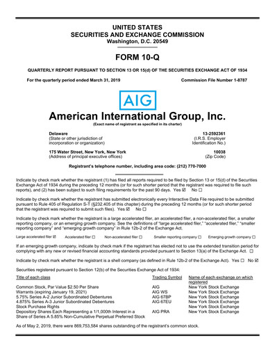 Thumbnail American International Group Quarterly Report 2019-q1