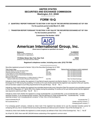 Thumbnail American International Group Quarterly Report 2020-q1