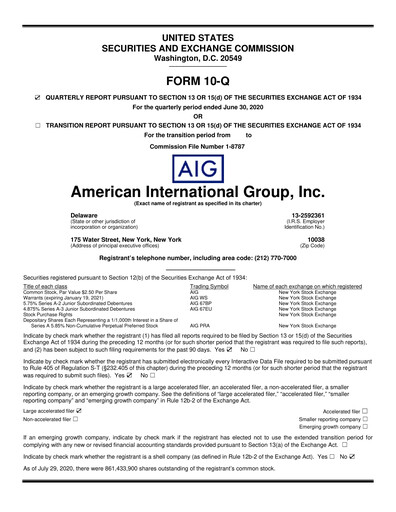 Thumbnail American International Group Quarterly Report 2020-q2