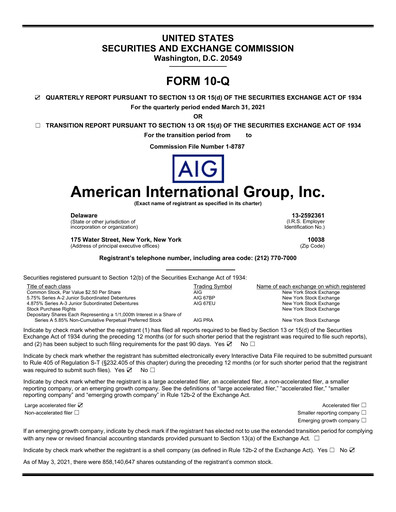 Thumbnail American International Group Quarterly Report 2021-q1