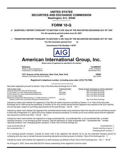 Thumbnail American International Group Quarterly Report 2021-q2