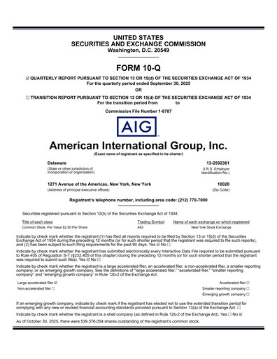 Thumbnail American International Group Quarterly Report 2025-q3
