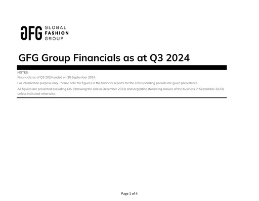 Thumbnail Global Fashion Group Quarterly Report 2024-q3