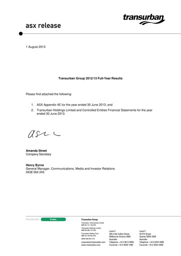 Vorschaubild Transurban Finanzmitteilung 2013