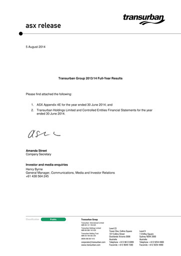 Vorschaubild Transurban Finanzmitteilung 2014
