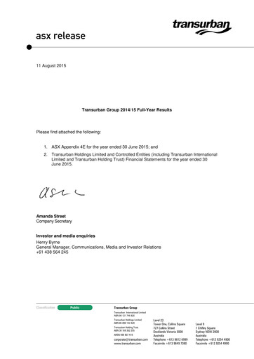 Vorschaubild Transurban Finanzmitteilung 2015