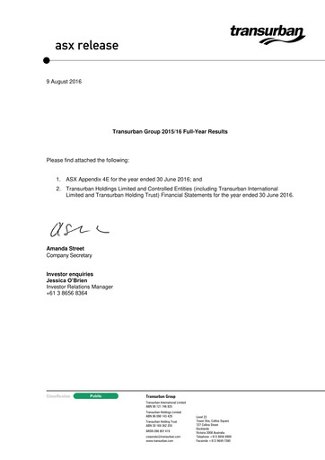 Vorschaubild Transurban Finanzmitteilung 2016