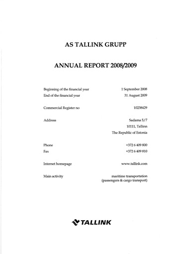 Thumbnail Tallink Grupp Annual Report 2009