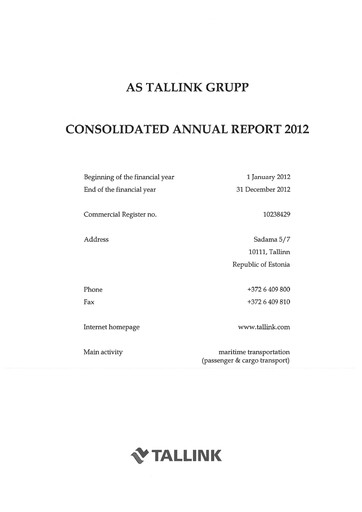 Thumbnail Tallink Grupp Annual Report 2012