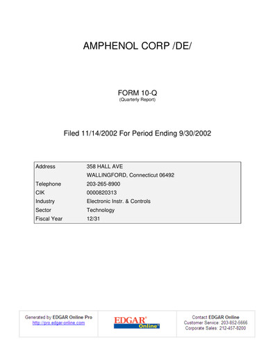 Thumbnail Amphenol Quarterly Report 2002-q3
