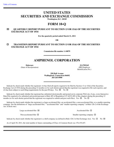 Thumbnail Amphenol Quarterly Report 2011-q1