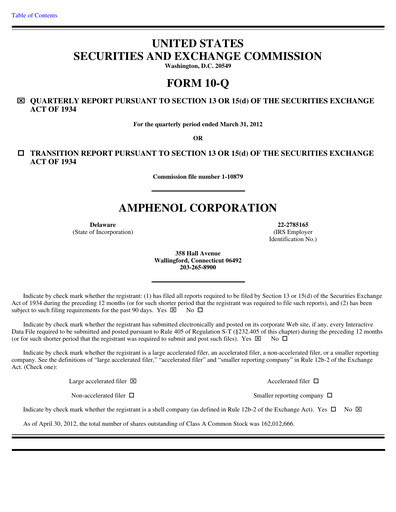 Thumbnail Amphenol Quarterly Report 2012-q1