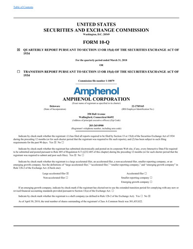 Thumbnail Amphenol Quarterly Report 2018-q1