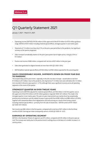 Thumbnail Klöckner & Co Quarterly Report 2021-q1