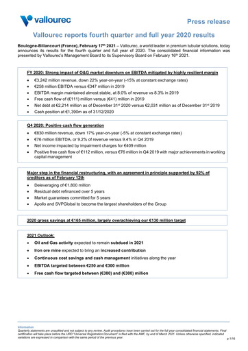 Miniature Vallourec Bilan financier 2020