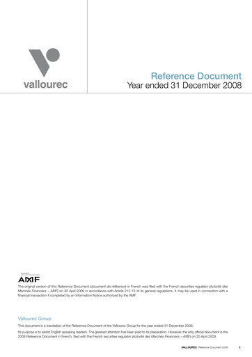 Thumbnail Vallourec Universal Registration Document 2008