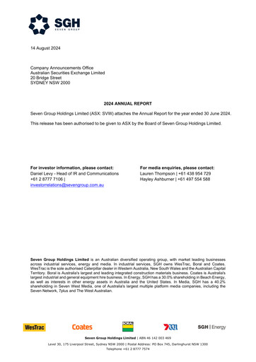 Thumbnail Seven Group Holdings
 (SGH) Annual Report 2024